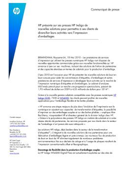 Communiqué de presse HP présente sur ses presses HP Indigo de ...