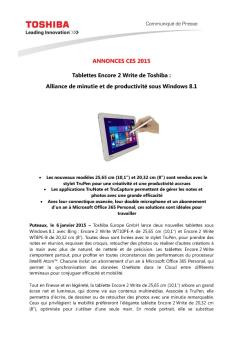 ANNONCES CES 2015 Tablettes Encore 2 Write de Toshiba : Alliance ...