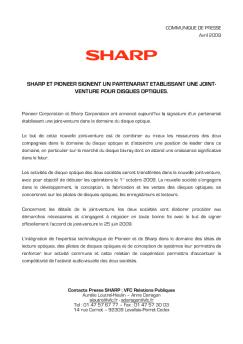 sharp et pioneer signent un partenariat etablissant une joint- venture ...