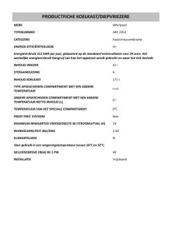PRODUCTFICHE KOELKAST/DIEPVRIEZERE