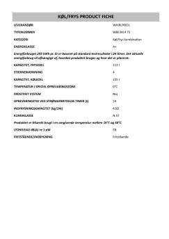 KØL/FRYS PRODUCT FICHE