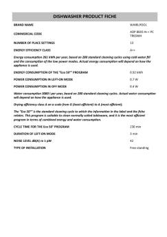 DISHWASHER PRODUCT FICHE