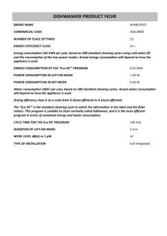 DISHWASHER PRODUCT FICHE