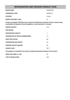 REFRIGERATORS AND FREEZERS PRODUCT FICHE