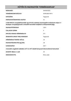 HUTOK ÉS FAGYASZTÓK TERMÉKADATLAP