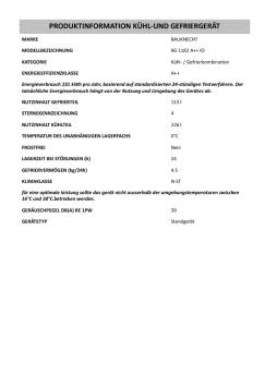 PRODUKTINFORMATION KÜHL-UND GEFRIERGERÄT