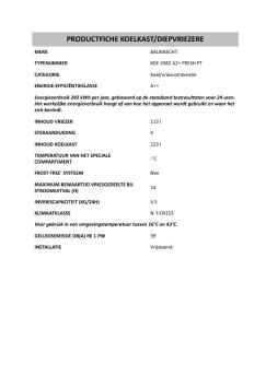 PRODUCTFICHE KOELKAST/DIEPVRIEZERE