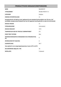 PRODUCTFICHE KOELKAST/DIEPVRIEZERE