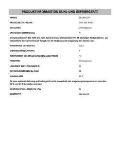 PRODUKTINFORMATION KÜHL-UND GEFRIERGERÄT
