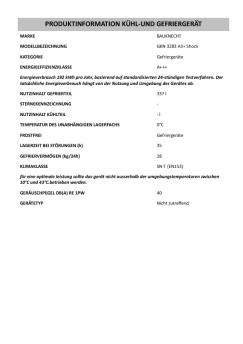 PRODUKTINFORMATION KÜHL-UND GEFRIERGERÄT