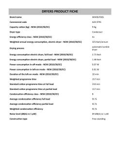 DRYERS PRODUCT FICHE