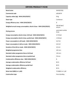 DRYERS PRODUCT FICHE