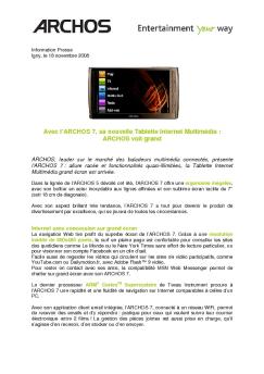 Avec l'ARCHOS 7, sa nouvelle Tablette Internet Multimédia ...