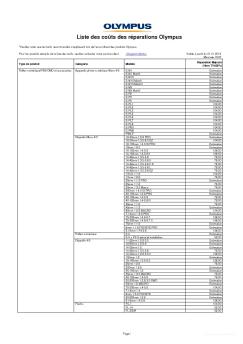 Liste des coûts des réparations Olympus
