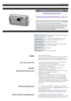 PENTAX Optio A20 Firmware de mise à jour Version 1.01