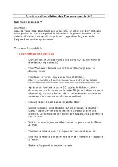 Procédure d'installation des Firmware pour le K-7 Comment ...