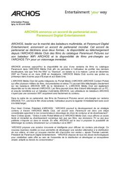 ARCHOS annonce un accord de partenariat avec Paramount Digital ...