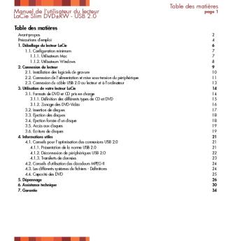 Table des matières Manuel de l'utilisateur du lecteur LaCie Slim DVD ...