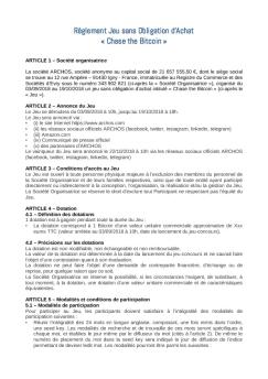 Règlement Jeu sans Obligation d'Achat « Chase the Bitcoin - Archos