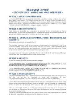 règlement loterie « etiqueteuses : votre avis nous interesse - Brother