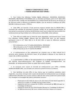 TERMES ET CONDITIONS DE L'OFFRE « TOSHIBA OPERATION ...
