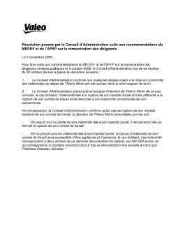 Résolution passée par le Conseil d'Administration suite aux ... - Valeo