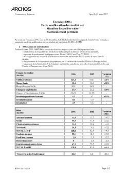 Exercice 2006 : Forte amélioration du résultat net Situation ...