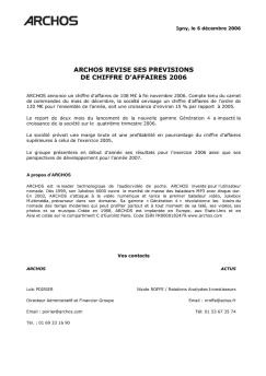 ARCHOS REVISE SES PREVISIONS DE CHIFFRE D'AFFAIRES 2006