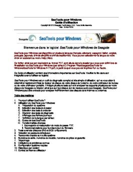 Bienvenue dans le logiciel SeaTools pour Windows de Seagate