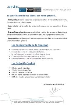 Les Engagements de la Direction : Les Objectifs Qualité :