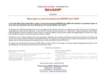 Sharp signe un accord de sponsoring EUROTOP avec l'UEFA
