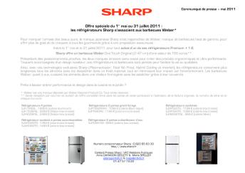 Offre spéciale du 1er  mai au 31 juillet 2011 : les réfrigérateurs Sharp ...