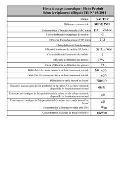 Hotte à usage domestique - Fiche Produit Selon le règlement délégué ...