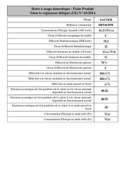 Hotte à usage domestique - Fiche Produit Selon le ... - Sauter