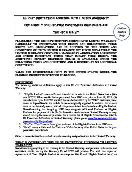 Smartphone U Ultra Uh Oh Addendum To Limited Warranty Usa