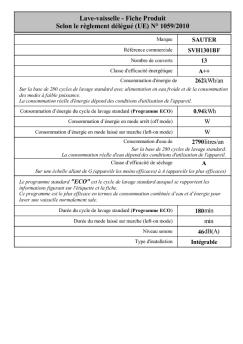 Lave-vaisselle - Fiche Produit Selon le règlement délégué ... - Sauter