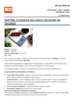 NutriTab, la balance de cuisine connectée de Terraillon