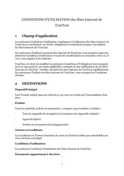 CONDITIONS D'UTILISATION des Sites Internet de TomTom 1 Champ ...