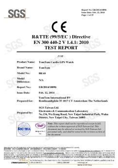 R&TTE (99/5/EC ) Directive EN 300 440-2 V 1.4.1: 2010 ... - TomTom