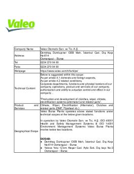 Valeo Turkey Hse Technical Scope En