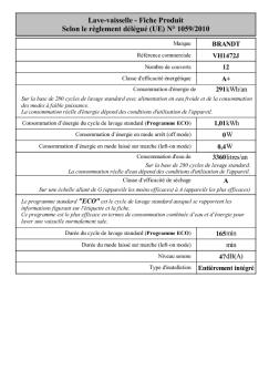 Lave-vaisselle - Fiche Produit Selon le règlement délégué ... - XAMMAX