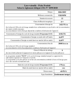 Lave-vaisselle - Fiche Produit Selon le règlement ... - Axtem