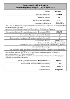Lave-vaisselle - Fiche Produit Selon le règlement délégué ... - Brandt