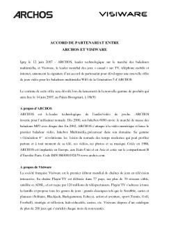 ACCORD DE PARTENARIAT ENTRE ARCHOS ET VISIWARE