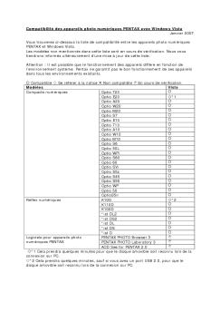 Compatibilité des appareils photo numériques PENTAX avec ...