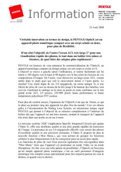 Véritable innovation en termes de design, le PENTAX OptioX est un ...